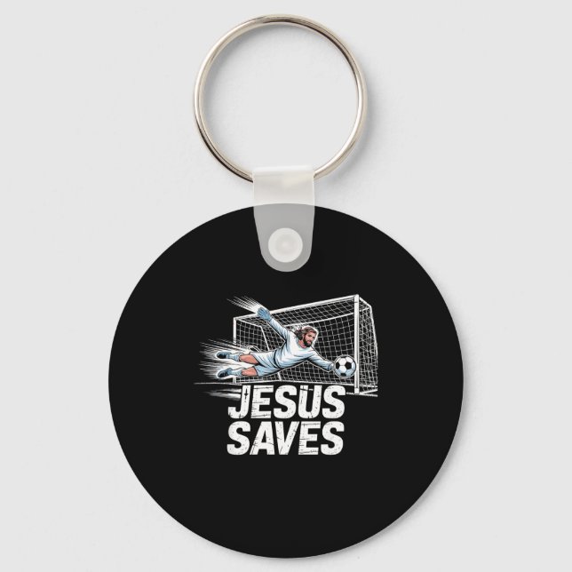 Soccer Goalie Goalkeeper Jesus Saves Christian Soc Nyckelring (Framsida)