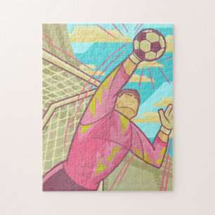 Soccer Goalie Goalkeeper Keeper Retro Illustration Pussel