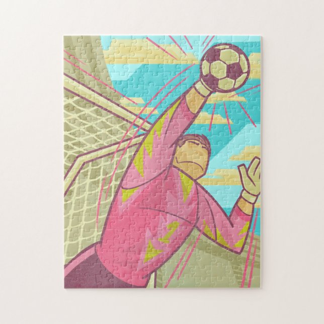 Soccer Goalie Goalkeeper Keeper Retro Illustration Pussel (Vertikal)