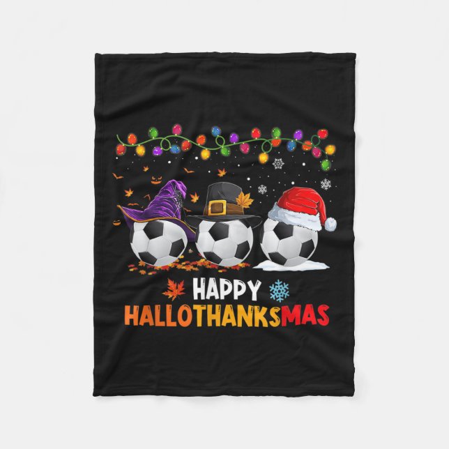 Soccer Halloween Thanksgiving Xmas Happy Hallothan Fleecefilt (Framsidan)