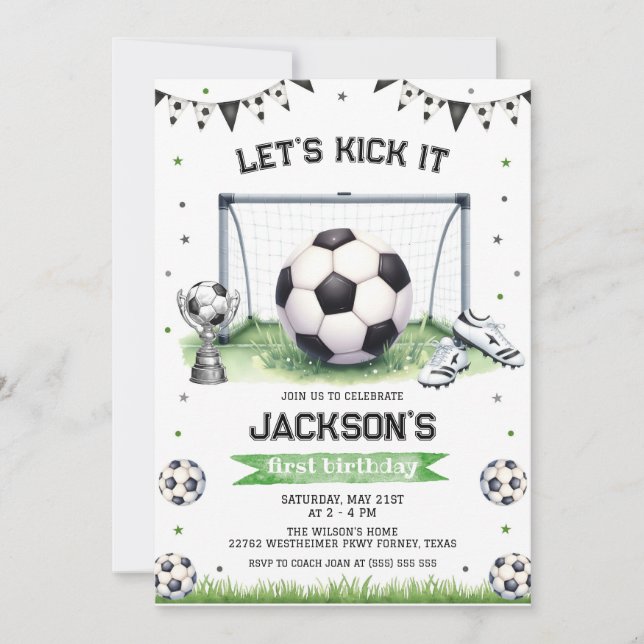 Soccer Kids Boy Birthday Party Invitation Inbjudningar (Framsida)