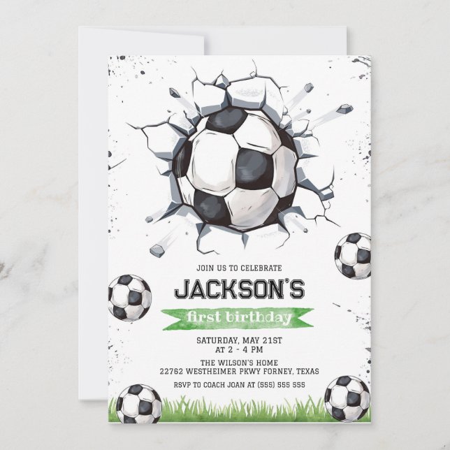 Soccer Kids Boy Birthday Party Invitation Inbjudningar (Framsida)