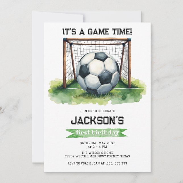 Soccer Kids Boy Birthday Party Invitation Inbjudningar (Framsida)