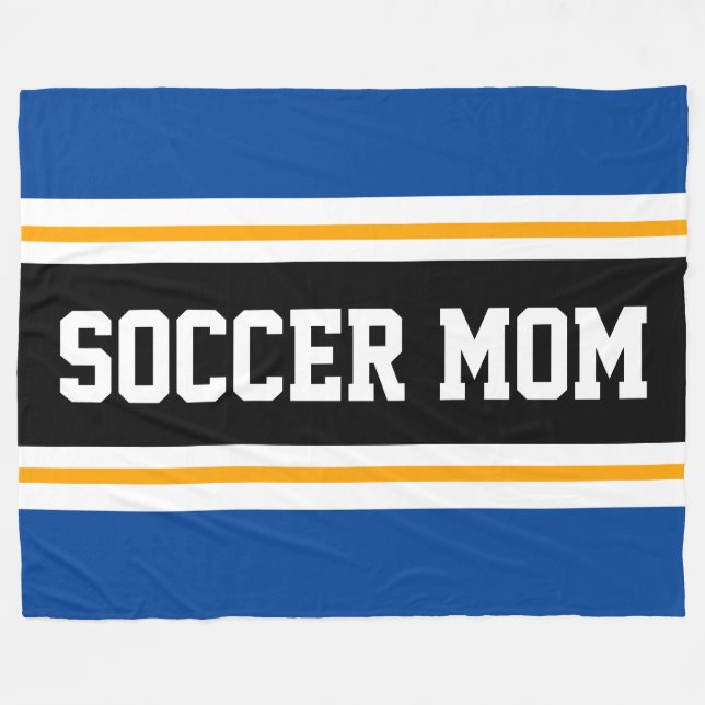 SOCCER MAMMA Blue Black White Gult Tävla Rand Fleecefilt (Framsidan (Horisontell))