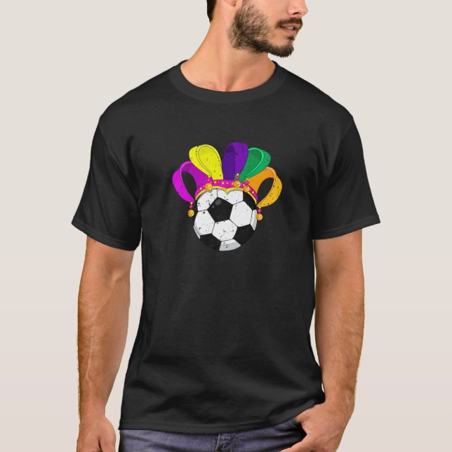 Soccer Mardi Gras Hat Funny Festival Party Älskare T Shirt (Framsida)