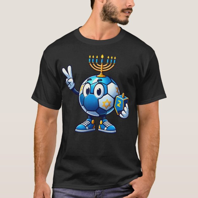 Soccer Menorah Dreidel Jewish Hanukkah Womens Mens T Shirt (Framsida)