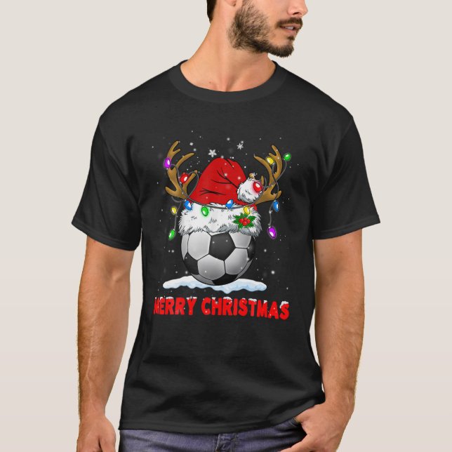 Soccer Merry Christmas Santa Hat Reindeer Xmas Fam T Shirt (Framsida)