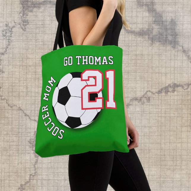 Soccer Mom Bag, Name, Football Fan, Sports Tygkasse (Soccer Mom Tote Bag / custom name, number)