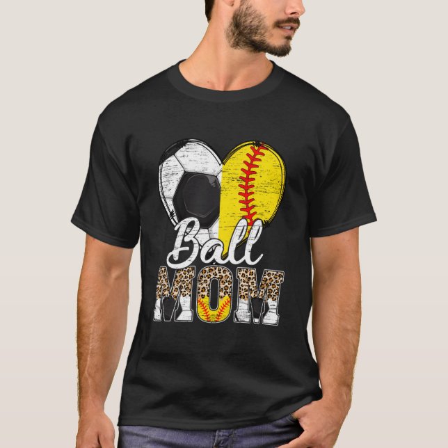 Soccer Mom He Softball Mama Leopard Sport Mother'S T Shirt (Framsida)