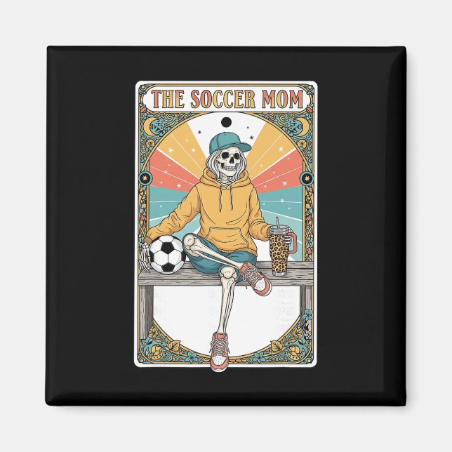 Soccer Mom Tarot Card Skeleton Coffee Byll Sidelin Magnet (Framsidan)