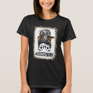 Soccer Nanny Leopard Messy Bun Hair Mamma T Shirt