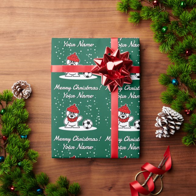 Soccer player polar bear cartoon kid's Christmas Presentpapper (Julgåva)