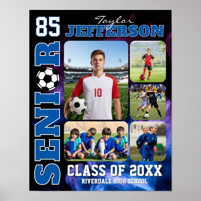 Soccer Player Sports Senior Night Photo Collage Poster (Framsidan)