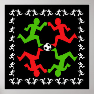 Soccer Players Running to the Ball Pattern Poster