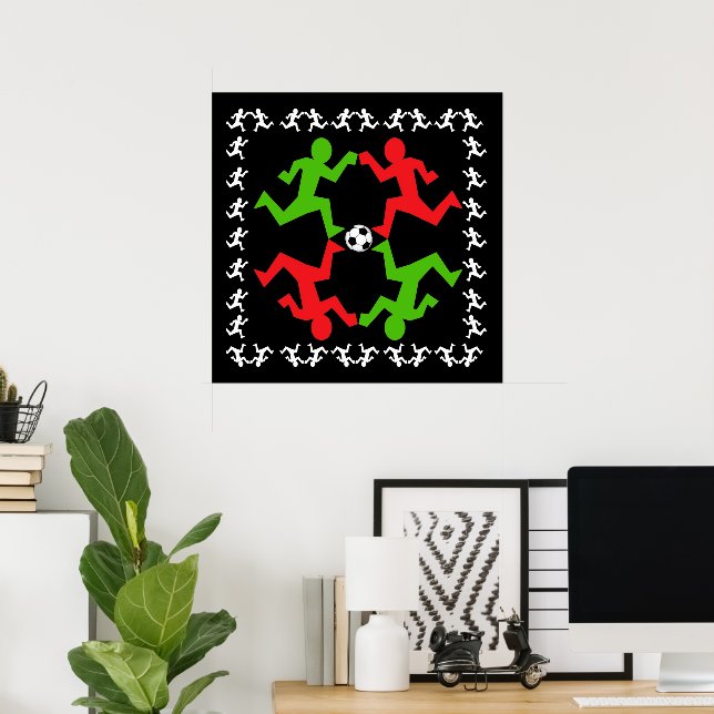 Soccer Players Running to the Ball Pattern Poster (Hemmakontoret)