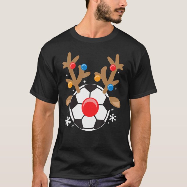 Soccer Reindeer Funny Cute Boy-jul T Shirt (Framsida)