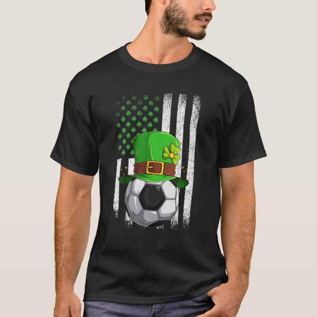 Soccer Retro USA flagga Shamrock Leprechaun St Pat T Shirt (Framsida)