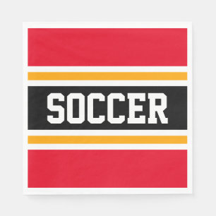 SOCCER Roligt Bright Red Black Gult Tävla Rand Pappersservett