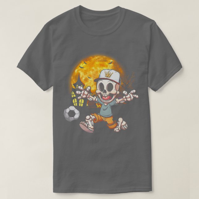 Soccer Skeleton Halloween Sport Fladdermus Måne  T Shirt (Design framsida)