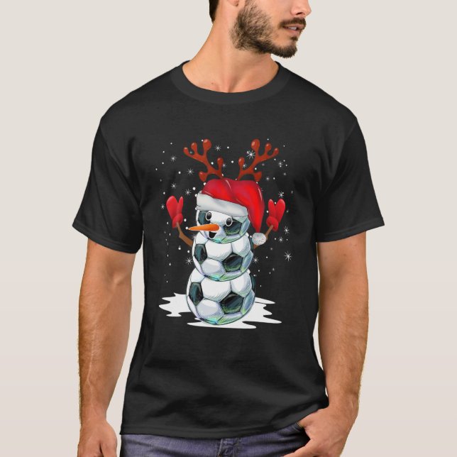 Soccer Snögubbe jul Pajamas Santa Hat Reindee T Shirt (Framsida)
