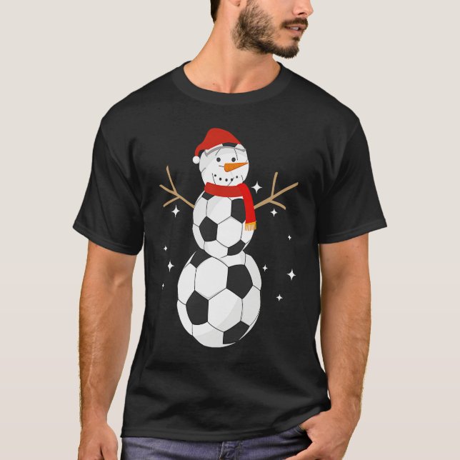Soccer Snowman Christmas Snow Santa Hat Scarf  Hol T Shirt (Framsida)