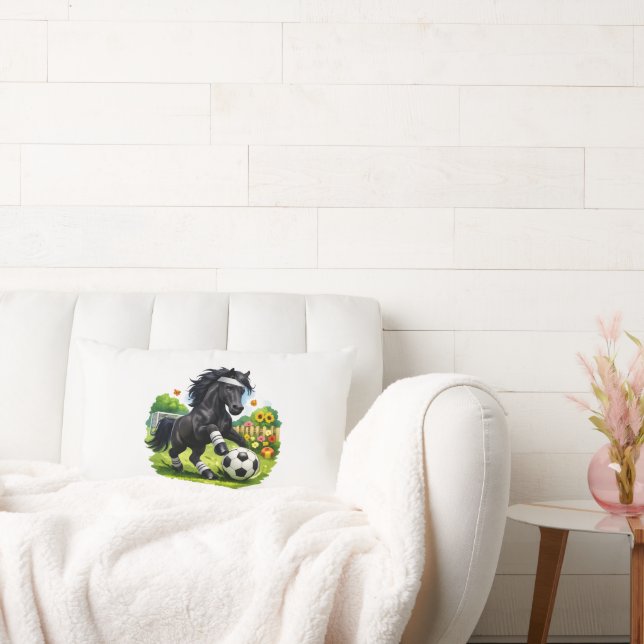 Soccer Star Black Horse Cute Garden Sticker Lumbarkudde (Soffa)