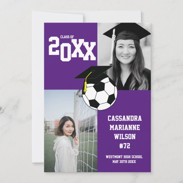 Soccer Studenten Sports Lila White Notice Inbjudningar (Framsida)