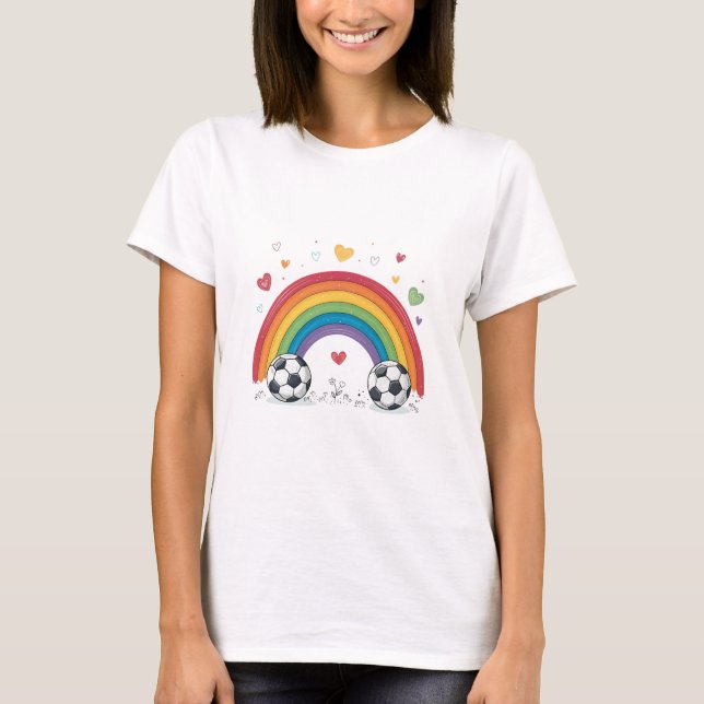 Soccer under the Valentines Rainbow T Shirt (Framsida)