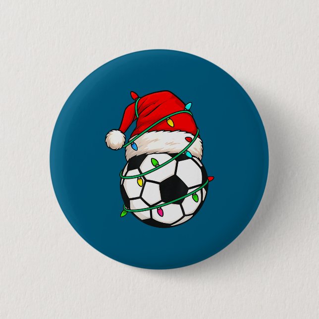Soccer With Santa Hat Funny Christmas Xmas Gift  Knapp (Framsida)