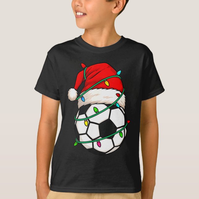 Soccer With Santa Hat Funny Christmas Xmas Gift  T Shirt (Framsida)