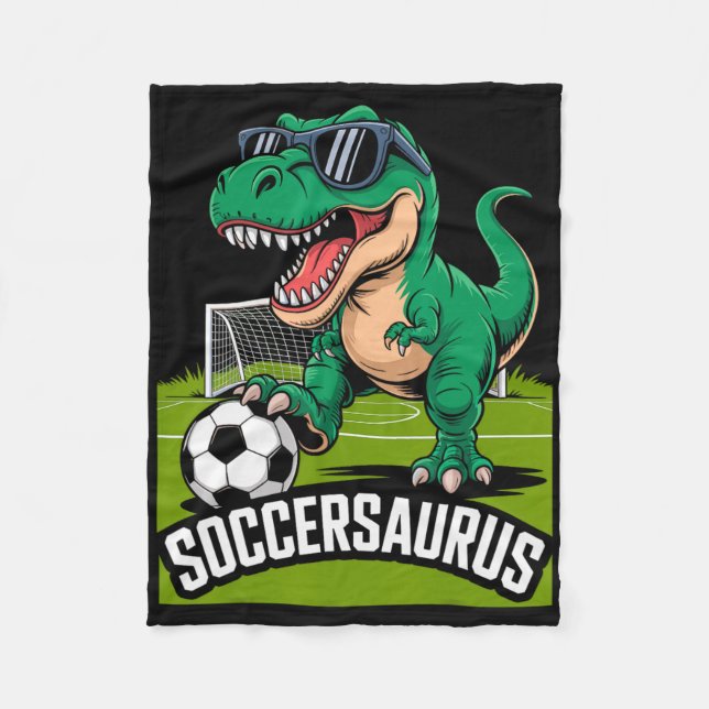 Soccersaurus Dinosaur T-rex Fotboll Målvakt Spelar Fleecefilt (Framsidan)