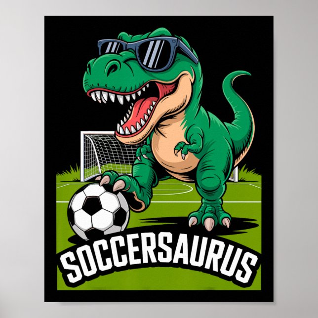 Soccersaurus Dinosaur T-rex Fotboll Målvakt Spelar Poster (Framsidan)