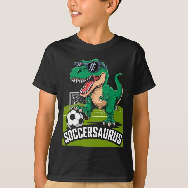 Soccersaurus Dinosaur T-rex Fotboll Målvakt Spelar T Shirt (Framsida)