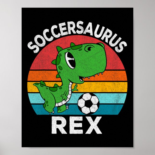 Soccersaurus Rex Fotboll Dinosaurie För Pojkar Bar Poster (Framsidan)