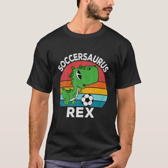 Soccersaurus Rex Soccer Dinosaur for Boys Kids T Shirt (Framsida)