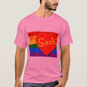 Sochi med hjärta- och gay prideflaggaregnbågen t shirt