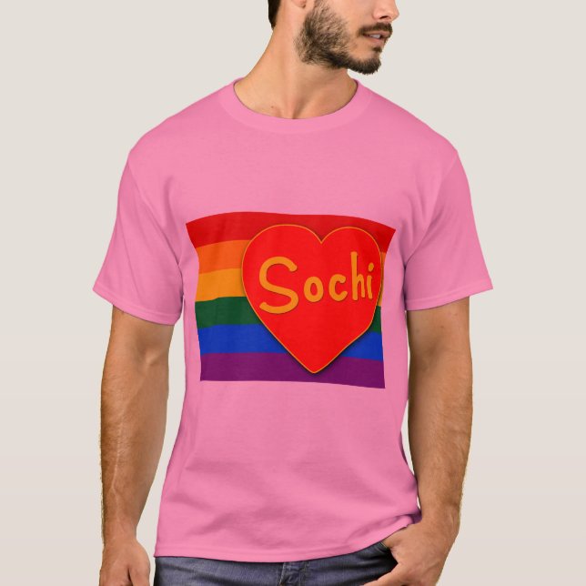 Sochi med hjärta- och gay prideflaggaregnbågen t shirt (Framsida)