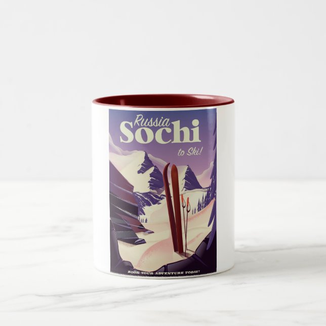 Sochi Ryssland Skidåkningsresa affisch Två-Tonad Mugg (Center)