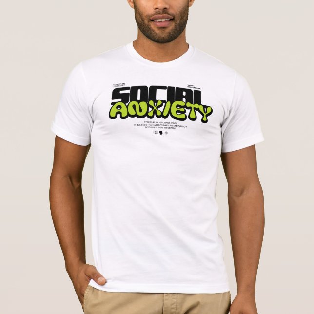 "Social Anxiety" Modern Streetwear Graphic T Shirt (Framsida)
