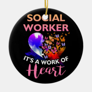 Social arbetararbete vid Heart Flower Butterfly So Julgransprydnad Keramik