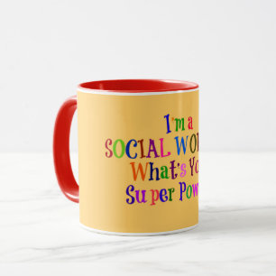 Social arbetarsuperhjälte, färgtext mugg