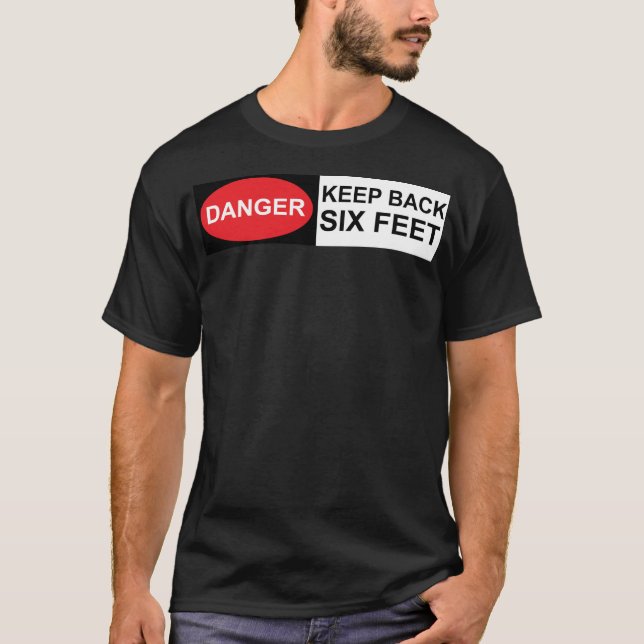 Social-Avstånd Behålla Bakåt Varning Svart T-shirt (Framsida)