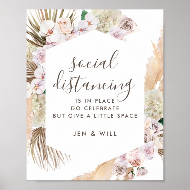 Social Avstånd Bröllop Pampas Grass-tecken Poster (Framsidan)