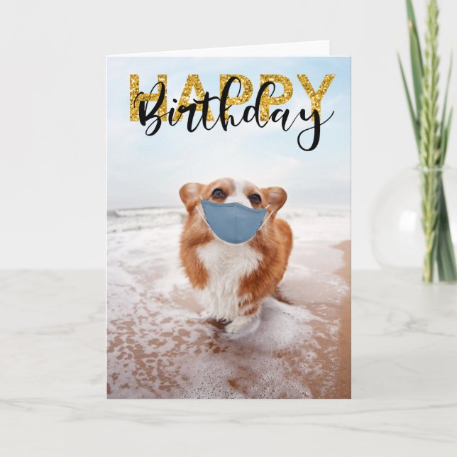 Social Avstånd Grattis på födelsedagen Hund Corgi Kort (Framsida)