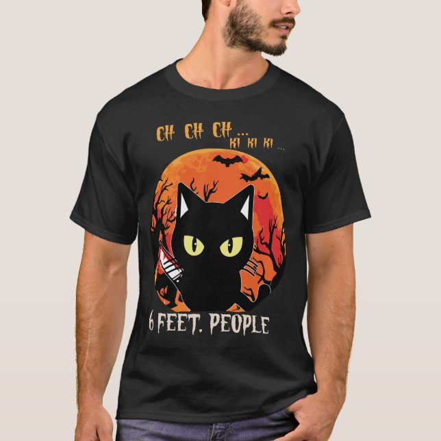 Social Avstånd Halloween-katt Coronavirus T Shirt (Framsida)