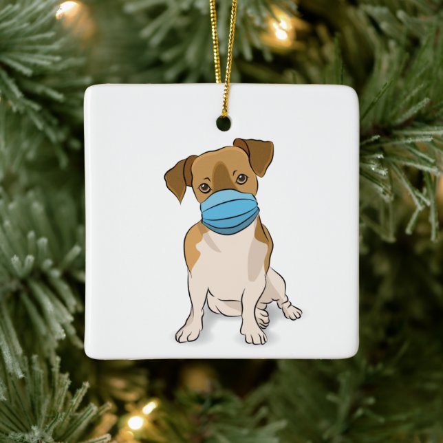 Social Avstånd maskerad marionett hund älskare Julgransprydnad Keramik (Träd)