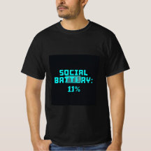 Social Battery 1 %- Glitch Art Gen Z Humor T-Shirt