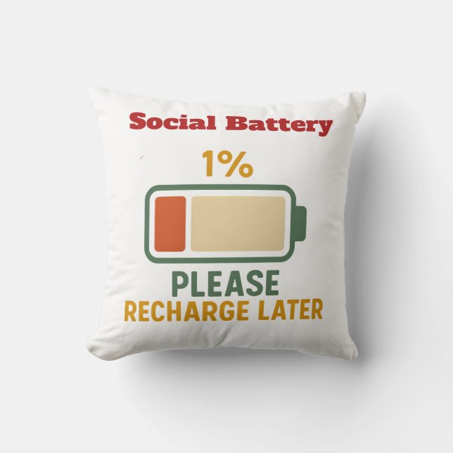 Social Battery 1 Percent Funny Saying t-shirt  Kudde (Framsida)