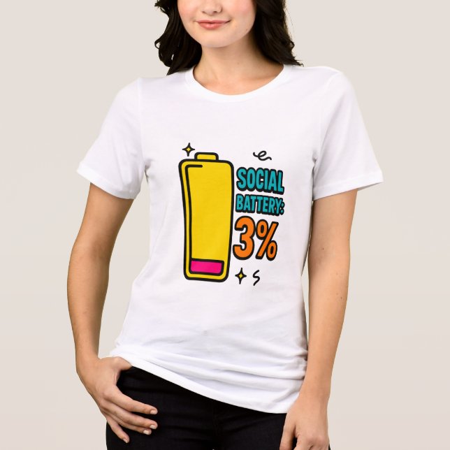 Social Battery 3 Percent – Funny Neurospicy Introv T Shirt (Framsida)