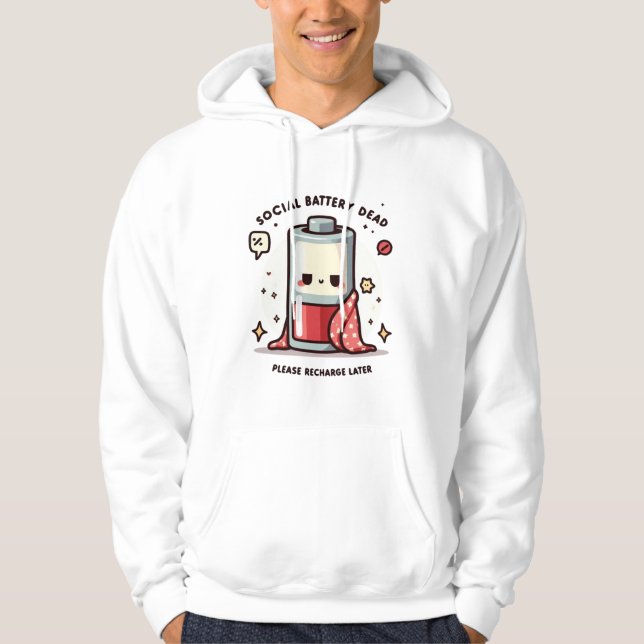 Social Battery Dead Hoodie Funny Introvert Saying (Framsida)